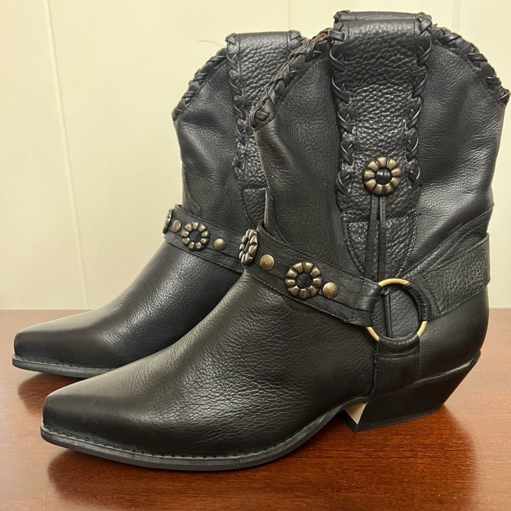 Vintage Nine West country western boots with harness black leather block heel 6 - Picture 2 of 8